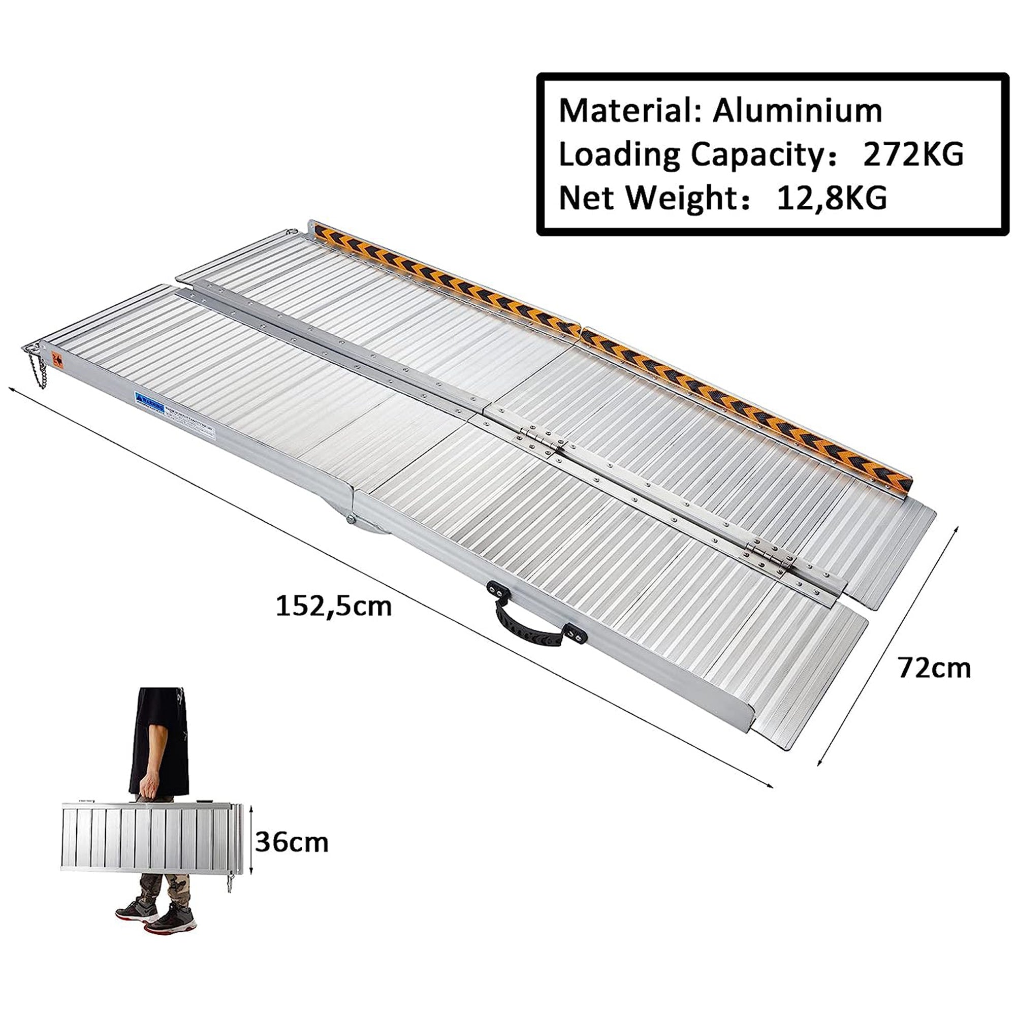 Oprijplaat Brug - Opvouwbaar tot 270Kg - tot 182cm - 270 kg capaciteit - Rolstoelhellingen voor trappen - verstelbare aluminium oprit - draagbaar - antislip oppervlak Rolstoelhelling voor thuis - trappen